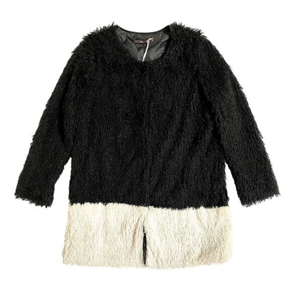 Hazel Anthropologie Coat Jacket Faux Fur Two Tone Black White SZ M NWT - Picture 1 of 11
